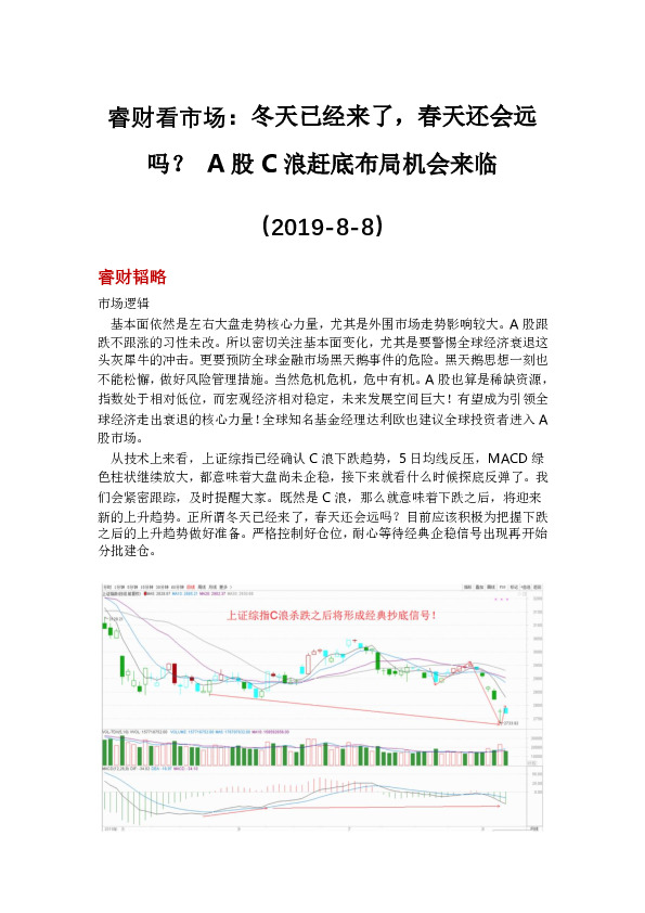 睿财看市场：冬天已经来了，春天还会远吗？A股C浪赶底布局机会来临