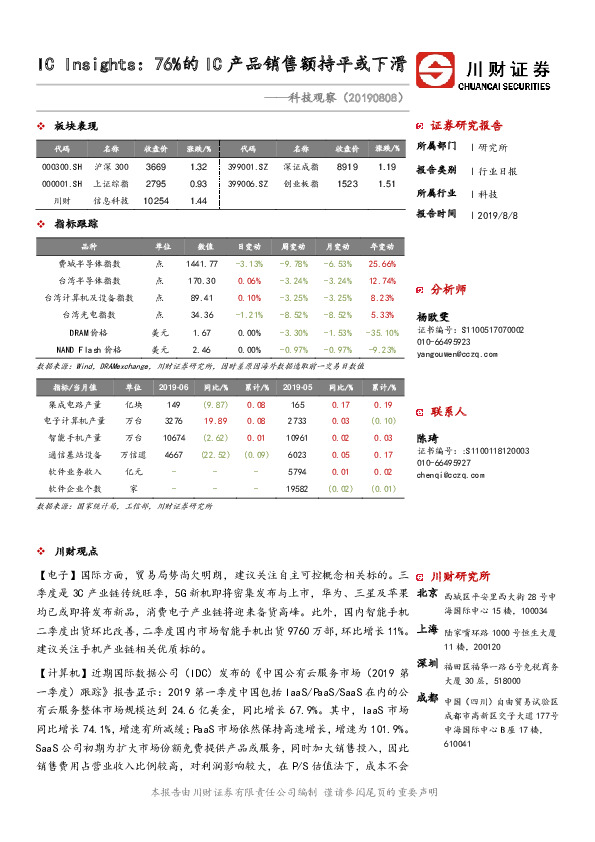 科技观察：IC Insights：76%的IC产品销售额持平或下滑