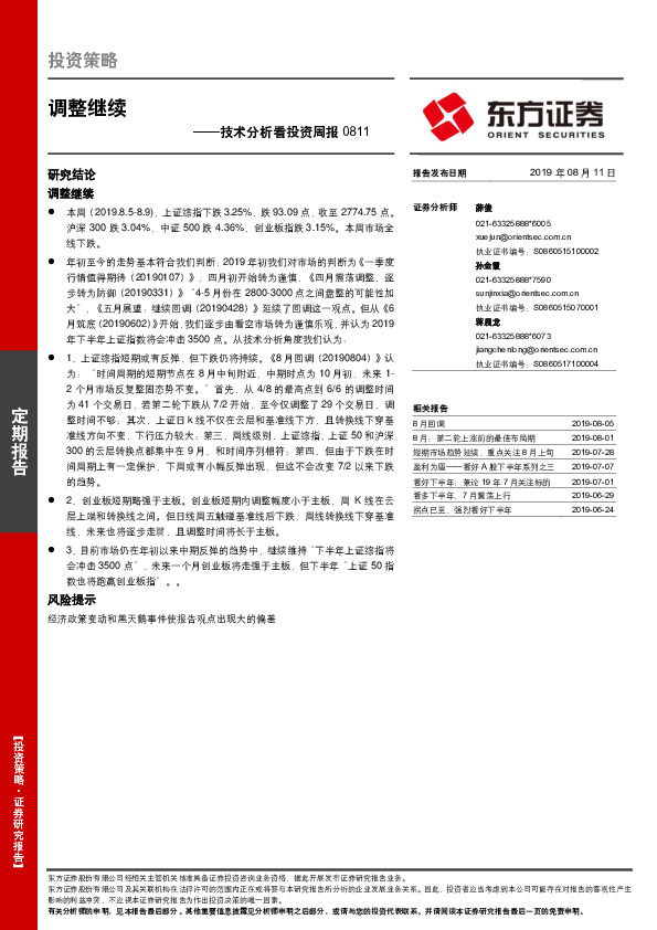 技术分析看投资周报：调整继续