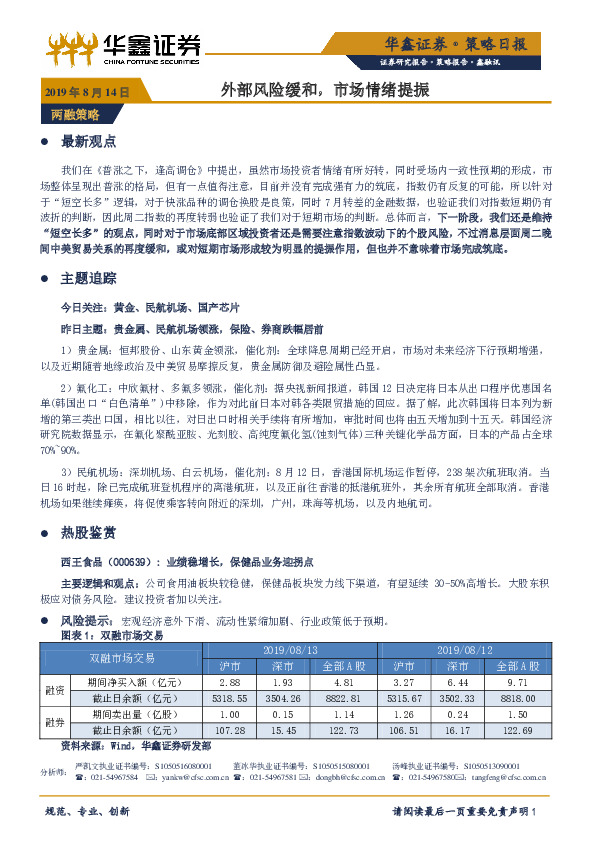 策略日报：外部风险缓和，市场情绪提振
