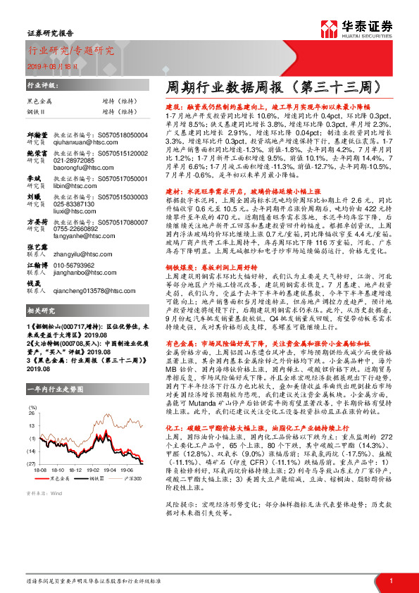 周期行业数据周报（第三十三周）