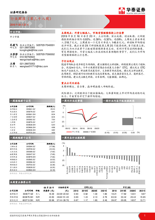 中小市值行业周报（第三十八周）