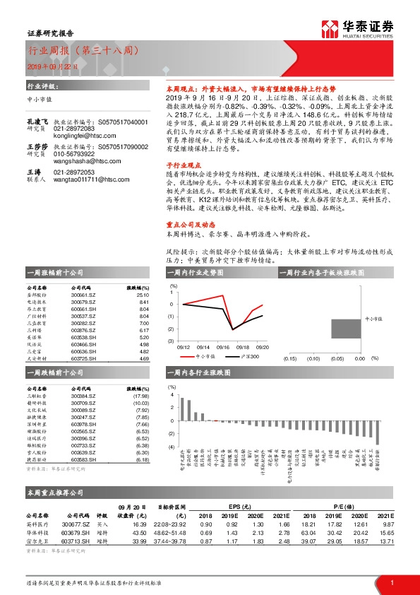 中小市值行业周报（第三十八周）