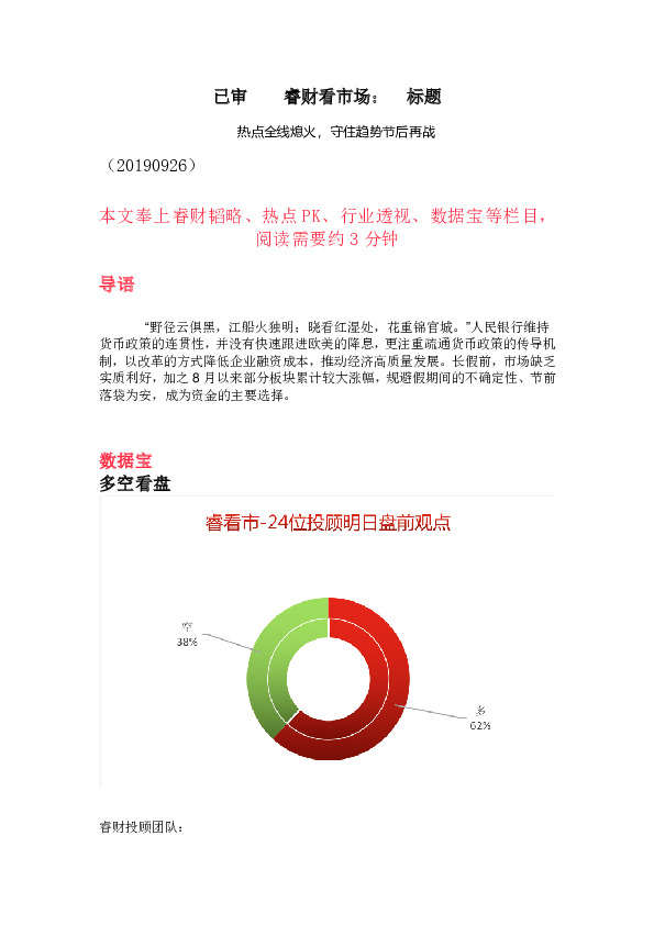 睿财看市场：热点全线熄火，守住趋势节后再
