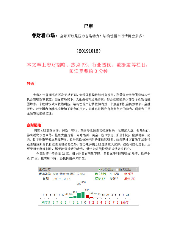 睿财看市场：金融开放是压力也是动力！结构性慢牛行情机会多多！
