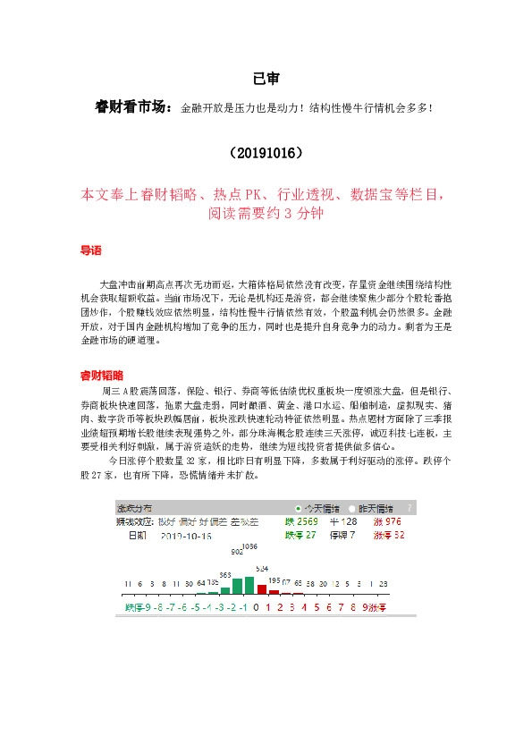 睿财看市场：金融开放是压力也是动力！结构性慢牛行情机会多多！