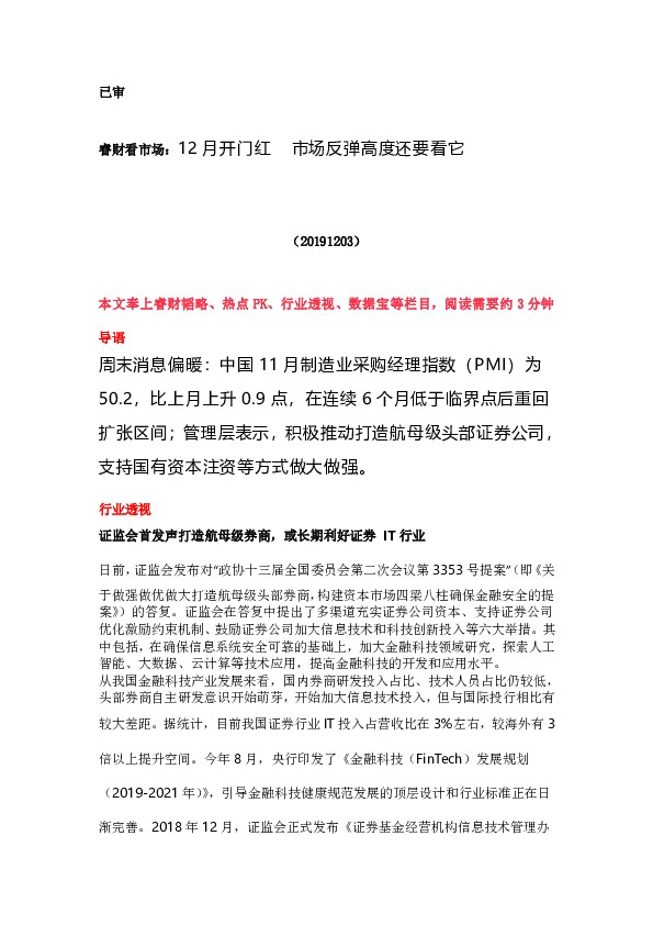 睿财看市场：12月开门红 市场反弹高度还要看它