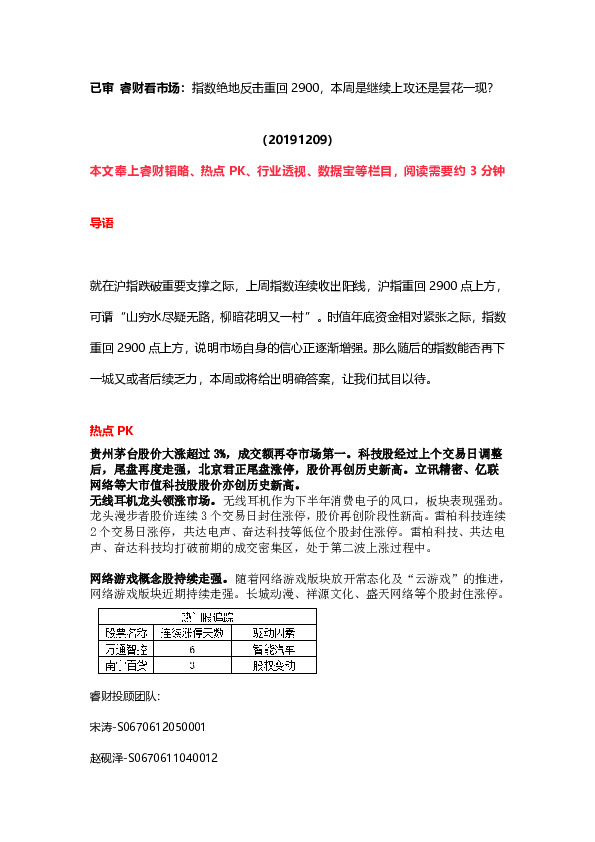 睿财看市场：指数绝地反击重回2900，本周是继续上攻还是昙花一现？