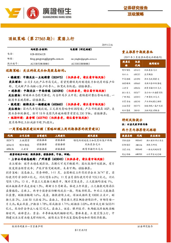 顶级策略（第27565期）：震荡上行