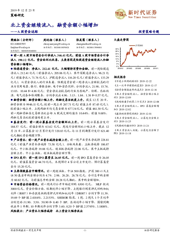 A股资金追踪：北上资金继续流入，融资余额小幅增加
