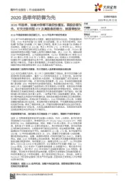 2020选举年防御为先：2020年选举、地缘冲突等不确定性增加，美股防御为先，可关注股利型ETF及高股息的银行、能源等板块