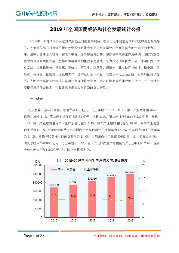 2019年全国国民经济和社会发展统计公报