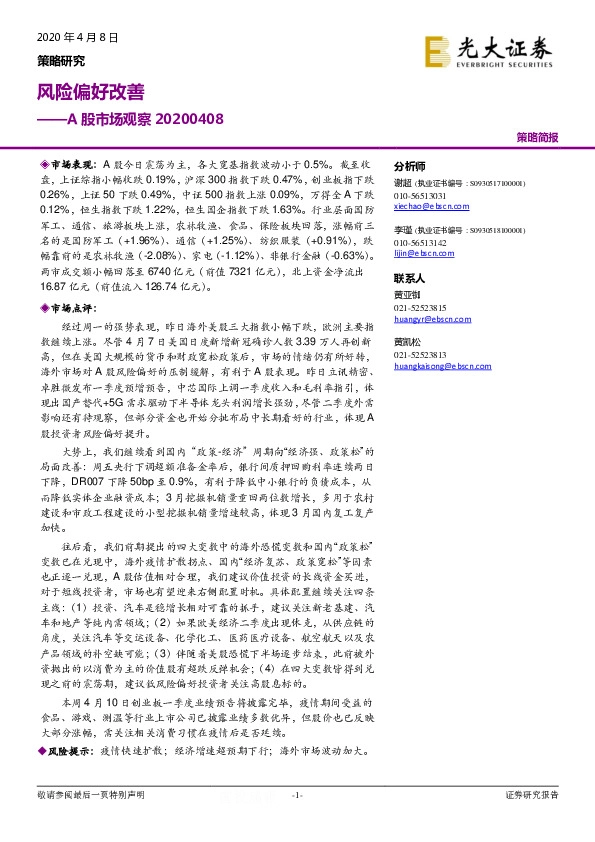 A股市场观察：风险偏好改善