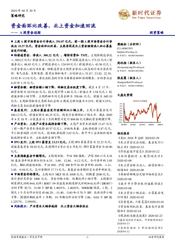 A股资金追踪：资金面环比改善，北上资金加速回流