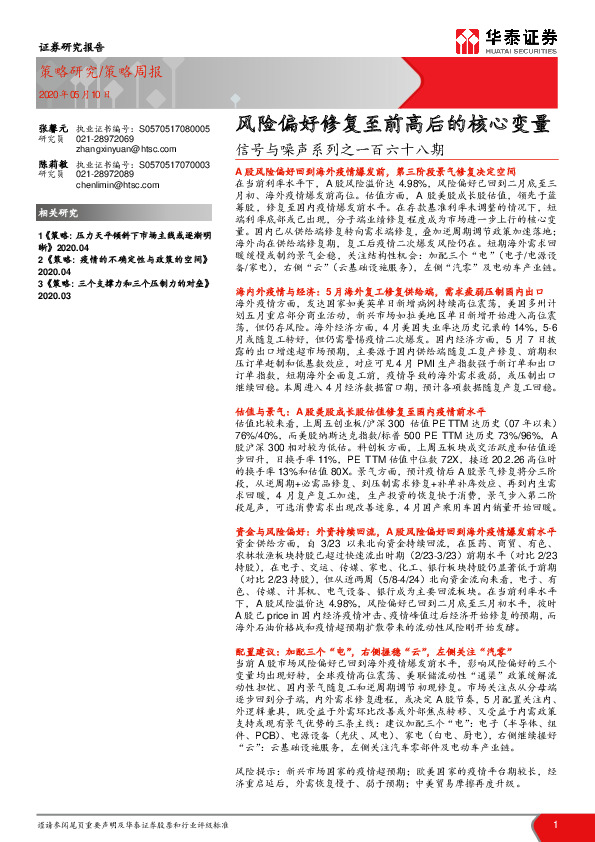 信号与噪声系列之一百六十八期：风险偏好修复至前高后的核心变量