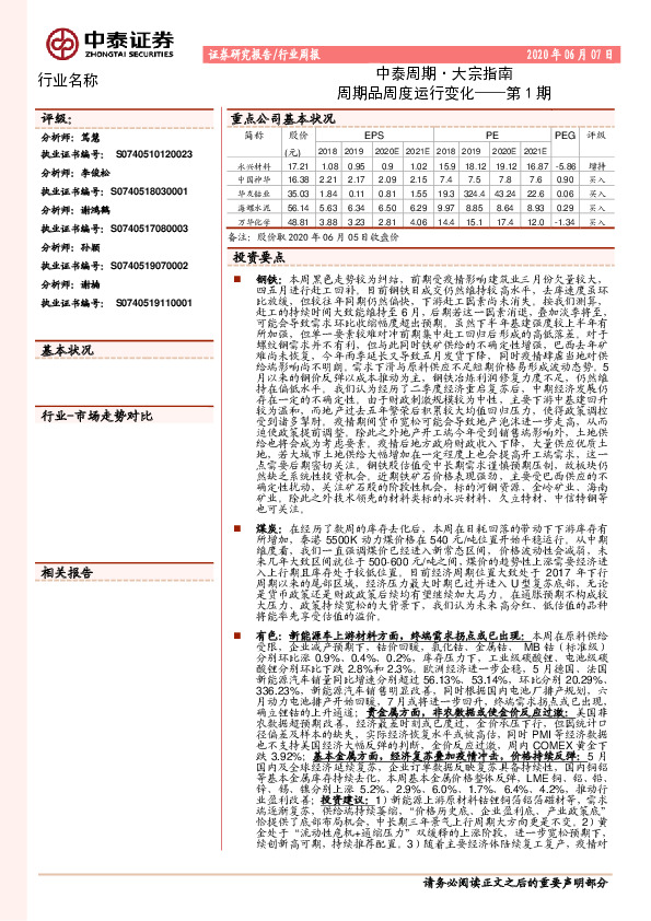 中泰周期·大宗指南：周期品周度运行变化——第1期