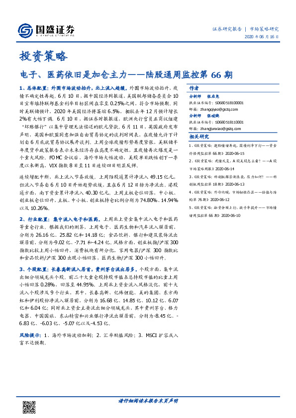 陆股通周监控第66期：电子、医药依旧是加仓主力
