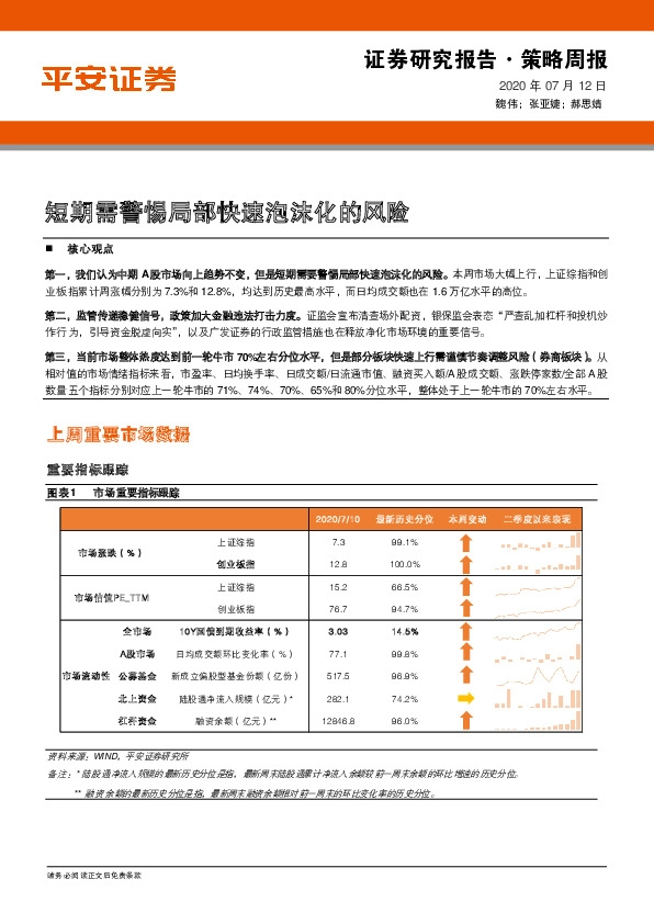 策略周报：短期需警惕局部快速泡沫化的风险
