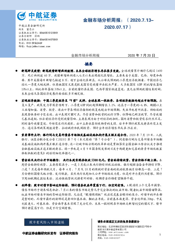 金融市场分析周报