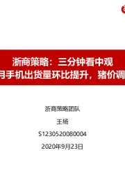 浙商策略：三分钟看中观-8月手机出货量环比提升，猪价调整