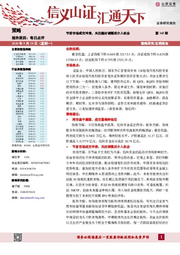 每日点评：节前市场成交冷清，关注题材调整后介入机会