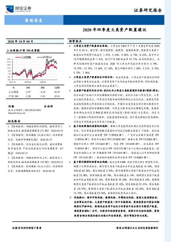 2020年四季度大类资产配置建议