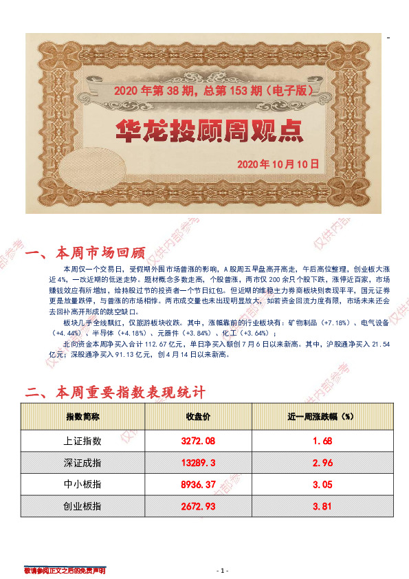 华龙投顾周观点2020年第38期，总第153期（电子版）