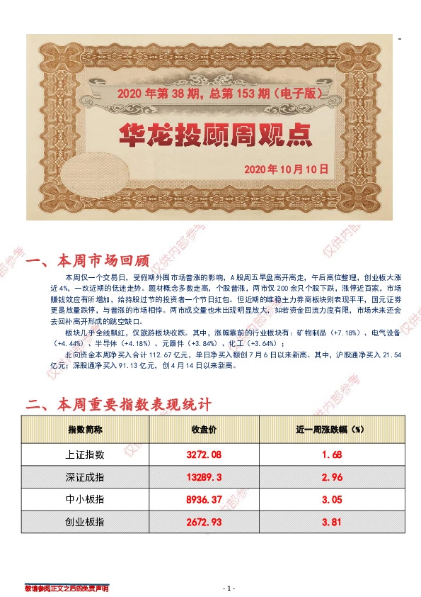 华龙投顾周观点2020年第38期，总第153期（电子版）