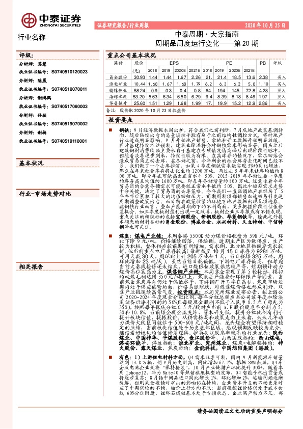 中泰周期·大宗指南周期品周度运行变化——第20期