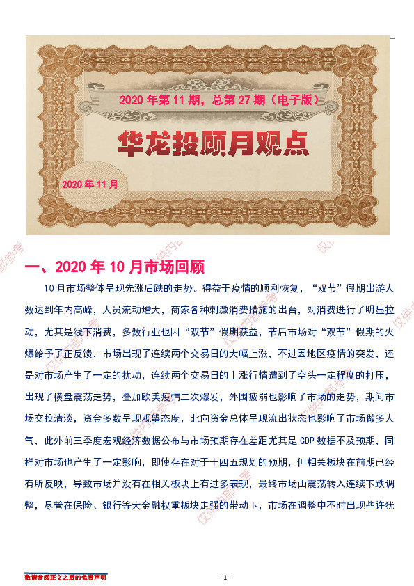 华龙投顾月观点2020年第11期，总第27期（电子版）