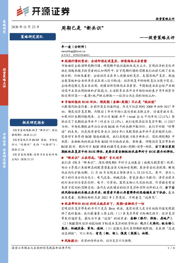 投资策略点评：周期已是“新共识”