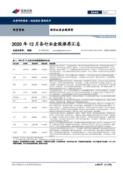 2020年12月各行业金股推荐汇总