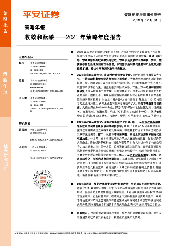 2021年策略年度报告：收敛和酝酿