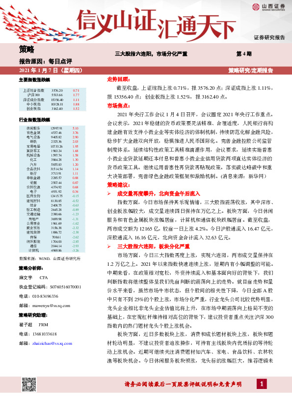 三大股指六连阳，市场分化严重