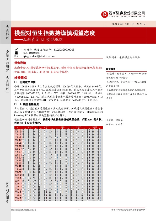 北向资金AI模型跟踪：模型对恒生指数持谨慎观望态度