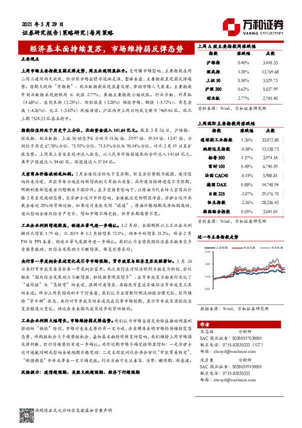 经济基本面持续复苏，市场维持弱反弹态势