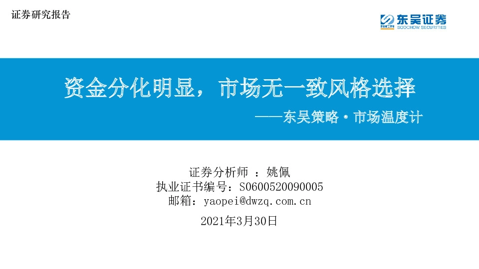 策略·市场温度计：资金分化明显，市场无一致风格选择