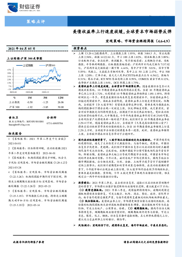 宏观策略、市场资金跟踪周报：美债收益率上行速度放缓，全球资本市场弱势反弹