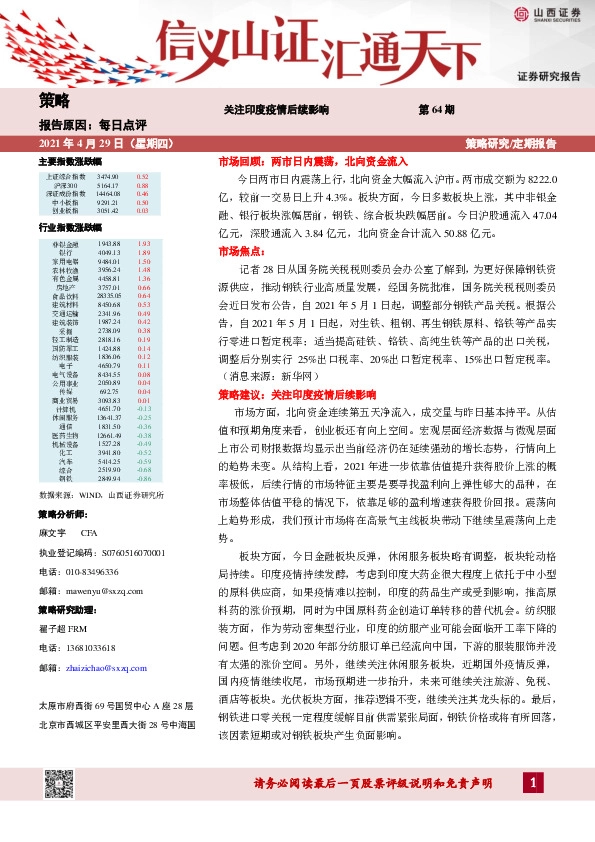 每日点评：关注印度疫情后续影响-第64期