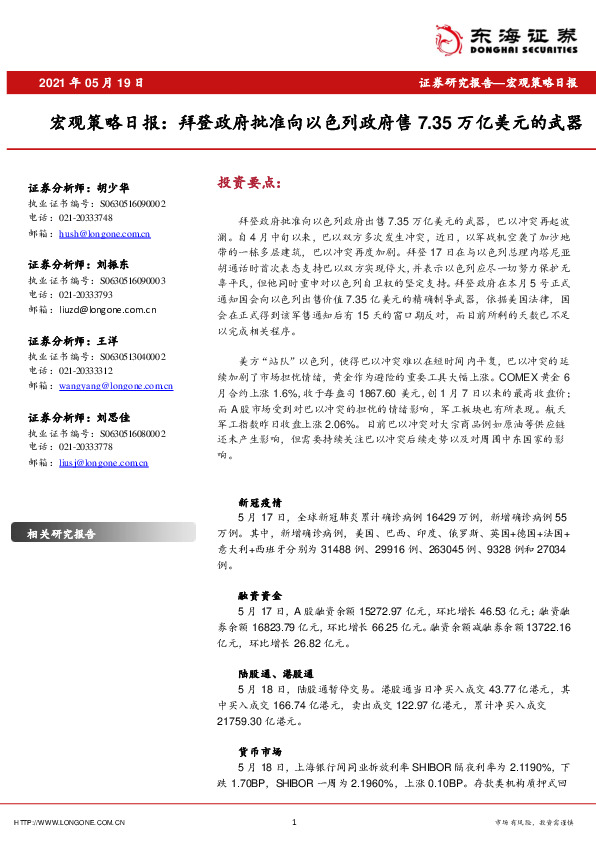 宏观策略日报：拜登政府批准向以色列政府售7.35万亿美元的武器