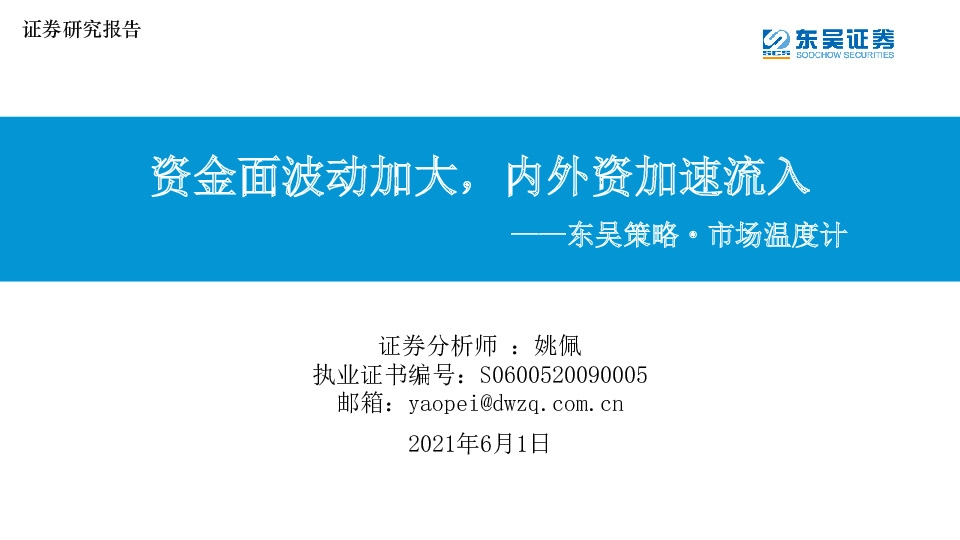 东吴策略·市场温度计：资金面波动加大，内外资加速流入
