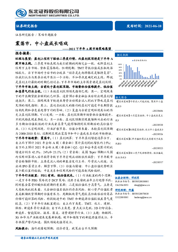 2021下半年A股市场策略展望：震荡市，中小盘成长唱戏