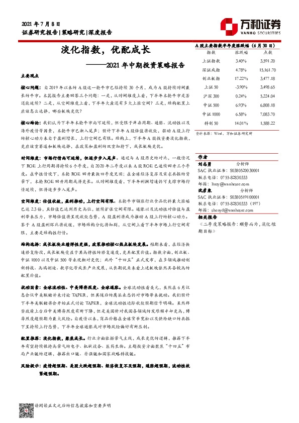 2021年中期投资策略报告：淡化指数，优配成长