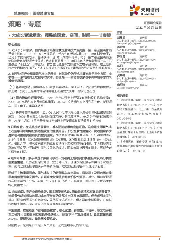 策略·专题：7大成长赛道复盘：调整的因素、空间、时间——节奏篇