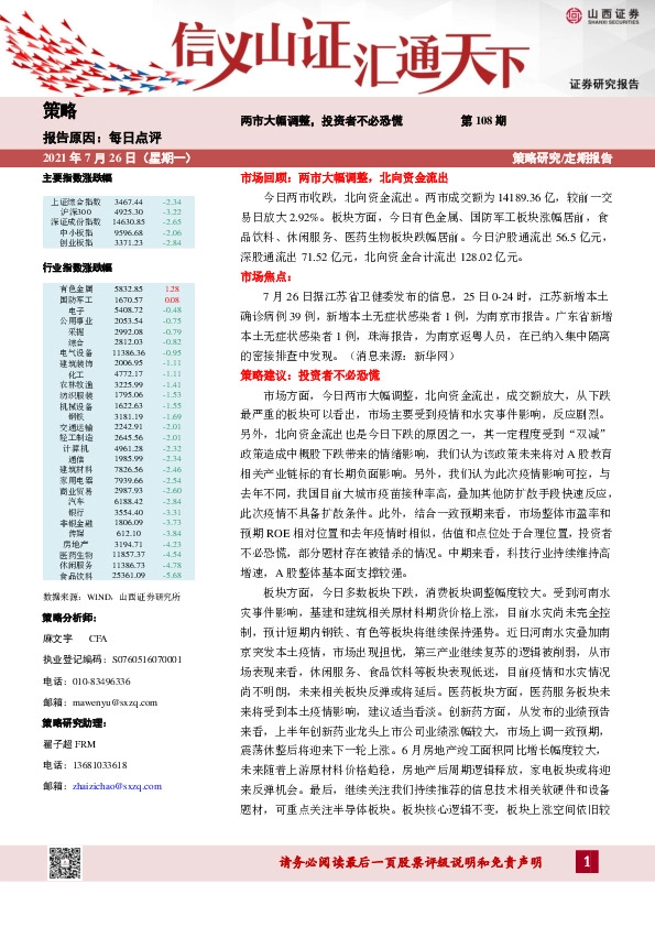 每日点评第108期：两市大幅调整，投资者不必恐慌