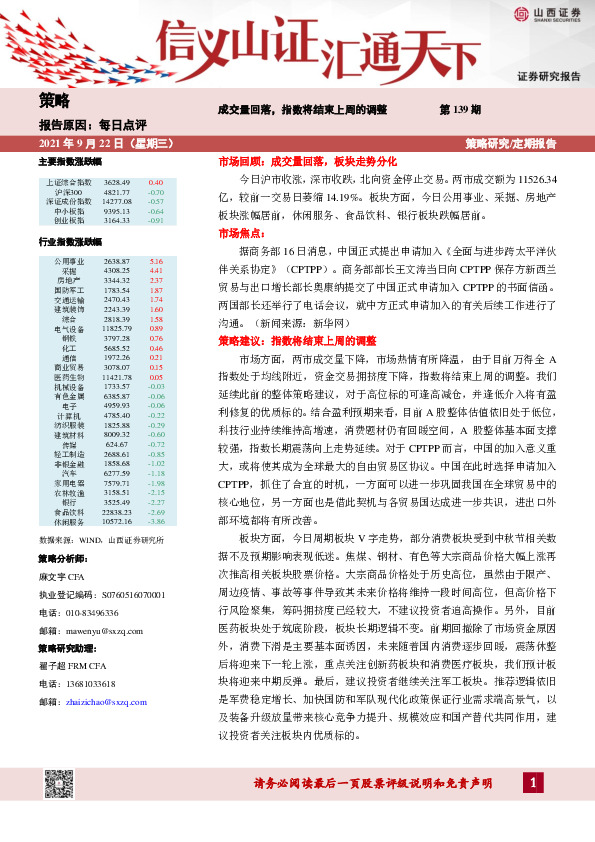 每日点评：成交量回落，指数将结束上周的调整