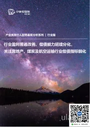 产业类发行人2021年半年度财务表现分析（行业篇）：行业盈利普遍改善、偿债能力延续分化，关注房地产、煤炭及航空运输行业偿债指标弱化