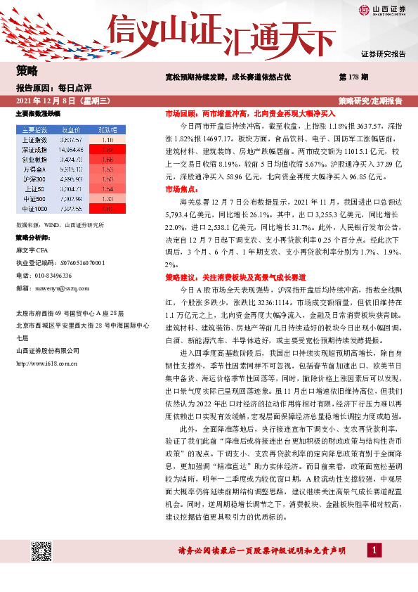 每日点评第178期：宽松预期持续发酵，成长赛道依然占优