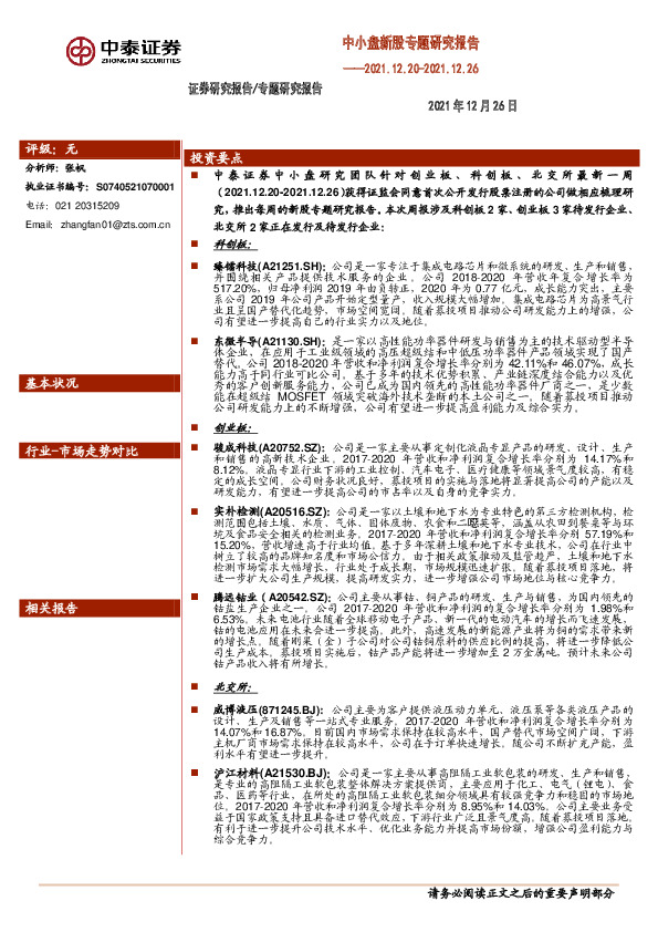 中小盘新股专题研究报告
