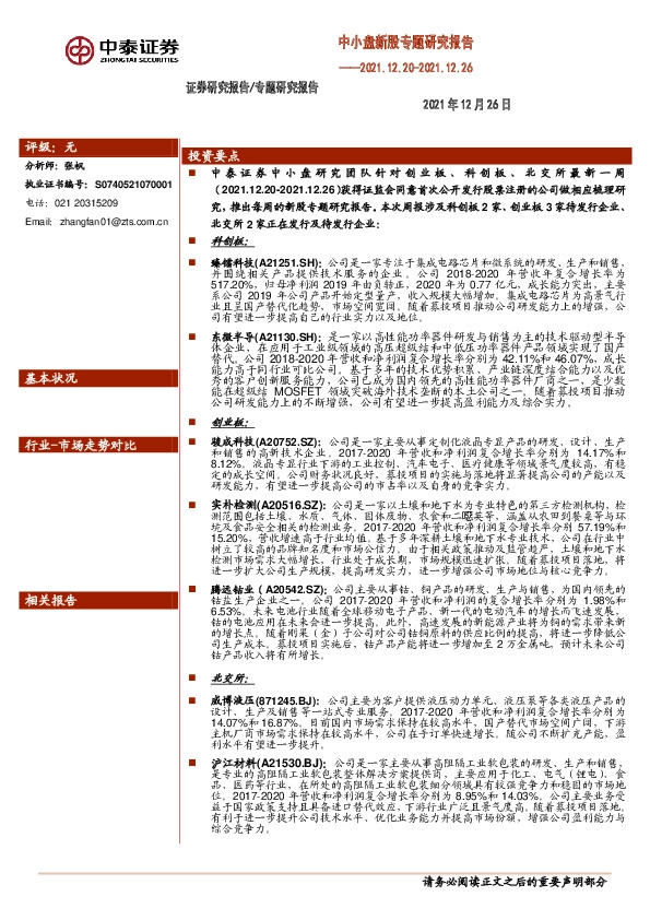 中小盘新股专题研究报告